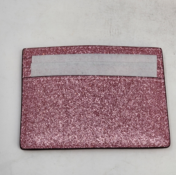 New Kate Spade Pink Leather Wallet Cardholder Small Gift Box Glitter Mitten Pink - Picture 9 of 13